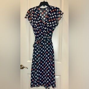 Vintage JBS Polka Dot Ruffle Faux Wrap Dress Chic Size 8